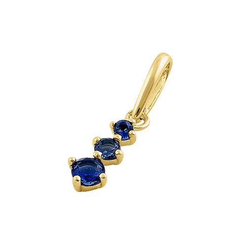 Solid 14K Yellow Gold Triple Round Blue Sapphire CZ Pendant