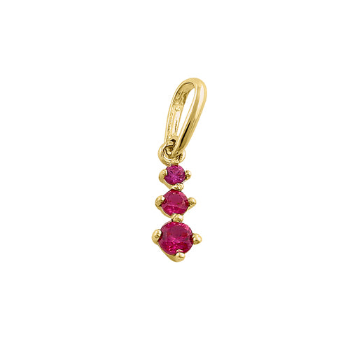Solid 14K Yellow Gold Triple Round Ruby CZ Pendant
