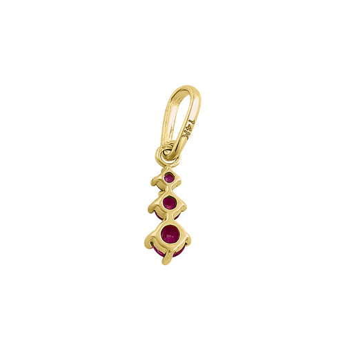 Solid 14K Yellow Gold Triple Round Ruby CZ Pendant