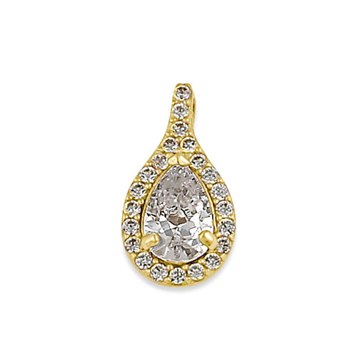 Solid 14K Gold Clear CZ Halo Drop Pendant