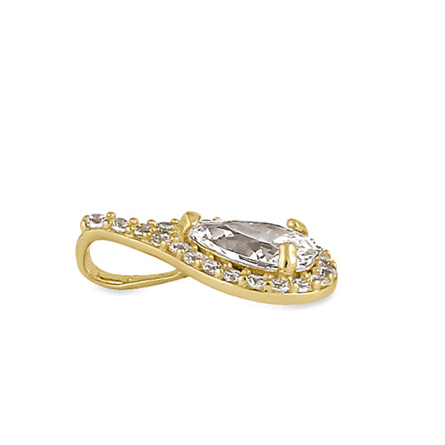 Solid 14K Gold Clear CZ Halo Drop Pendant