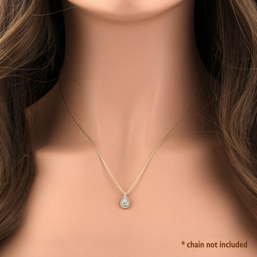Solid 14K Gold Clear CZ Halo Drop Pendant