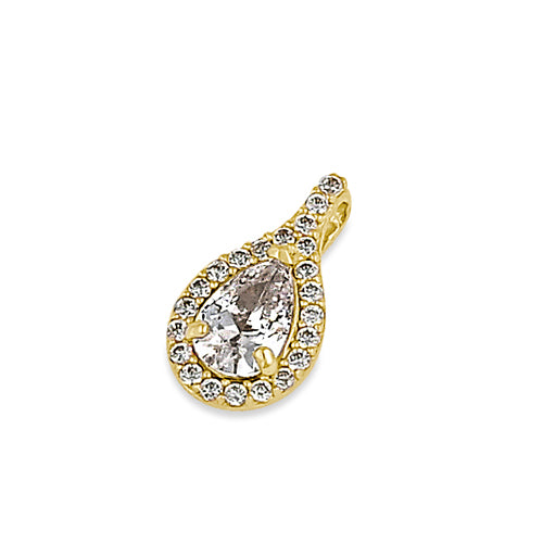 Solid 14K Gold Clear CZ Halo Drop Pendant