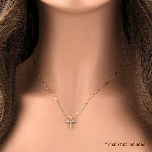 Solid 14K Gold Clear CZ Cross Pendant