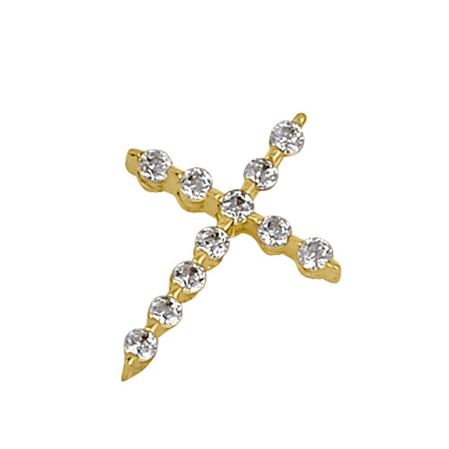 Solid 14K Gold Clear CZ Cross Pendant