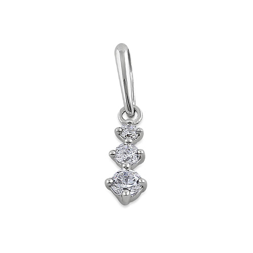 Solid 14K White Gold Triple Round Clear CZ Pendant