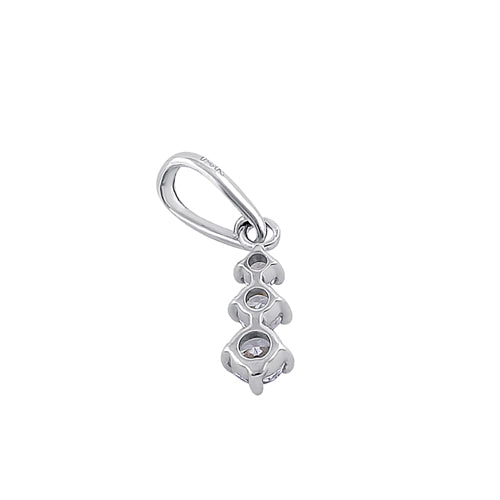 Solid 14K White Gold Triple Round Clear CZ Pendant