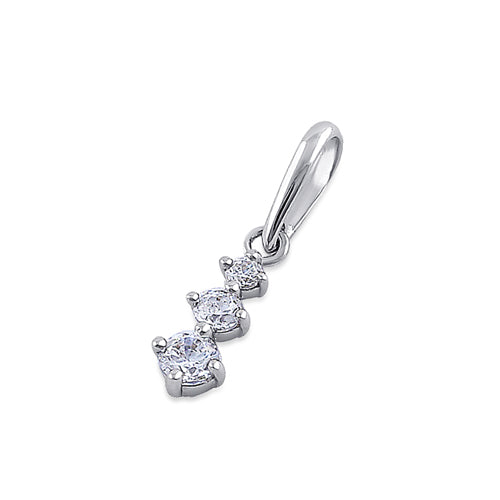 Solid 14K White Gold Triple Round Clear CZ Pendant