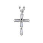 Solid 14K White Gold Baguette Straight Clear CZ Cross Pendant