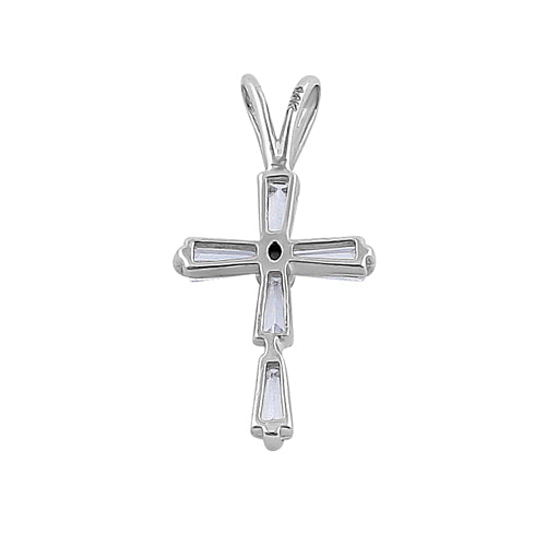 Solid 14K White Gold Baguette Straight Clear CZ Cross Pendant