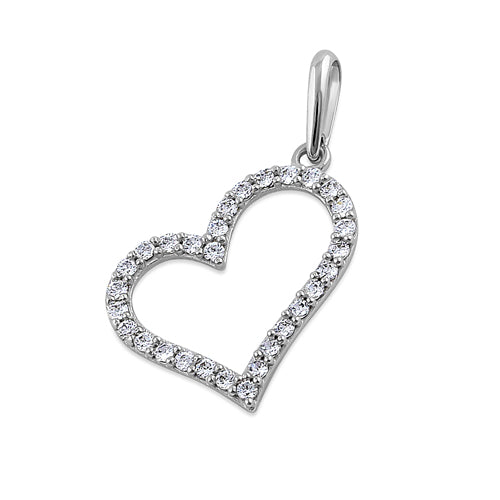 Solid 14K White Gold Heart Clear CZ Pendant