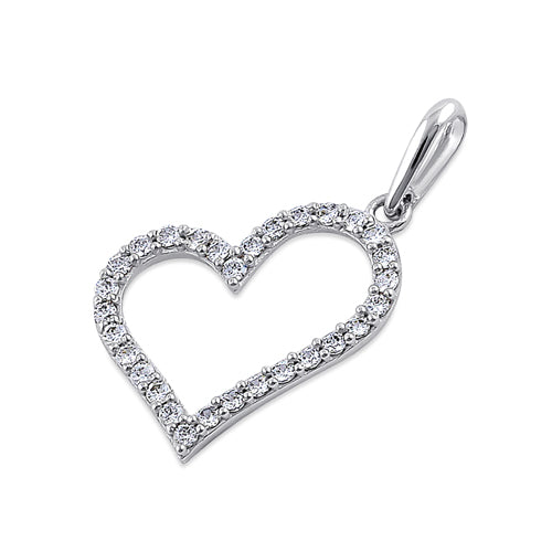 Solid 14K White Gold Heart Clear CZ Pendant