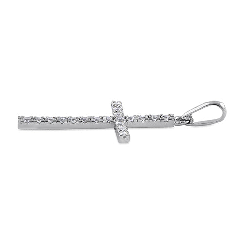 Solid 14K White Gold Cross Clear CZ Pendant