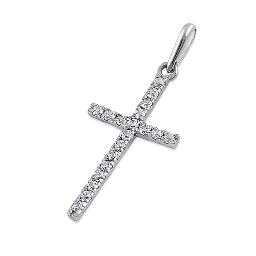 Solid 14K White Gold Cross Clear CZ Pendant