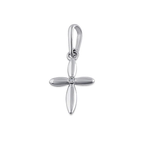 Solid 14K White Gold Vintage Cross Clear CZ Pendant