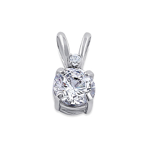Solid 14K White Gold 4.5MM Round Clear CZ Pendant