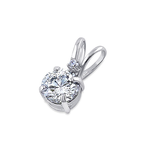 Solid 14K White Gold 4.5MM Round Clear CZ Pendant