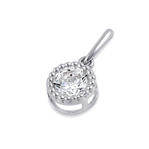 Solid 14K White Gold 6MM Round CZ Pendant