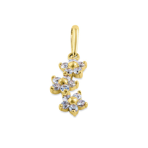 Solid 14K Yellow Gold Small Triple Plumeria CZ Pendant