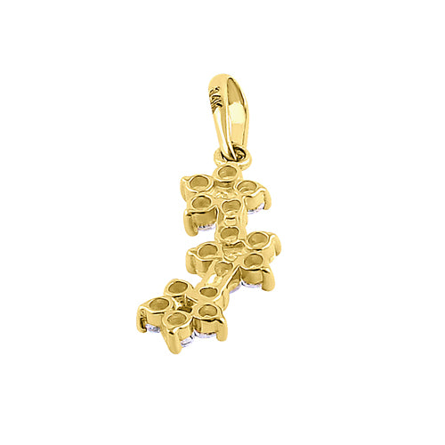 Solid 14K Yellow Gold Small Triple Plumeria CZ Pendant