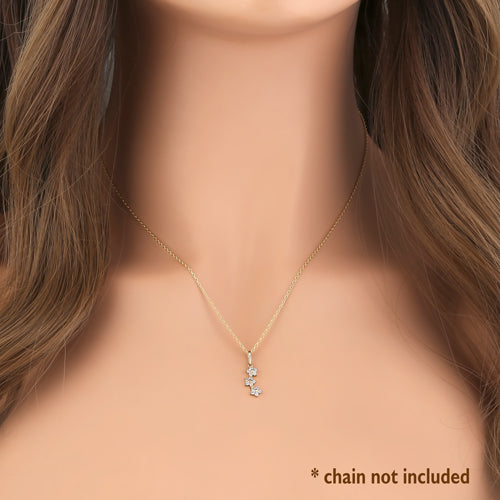 Solid 14K Yellow Gold Small Triple Plumeria CZ Pendant