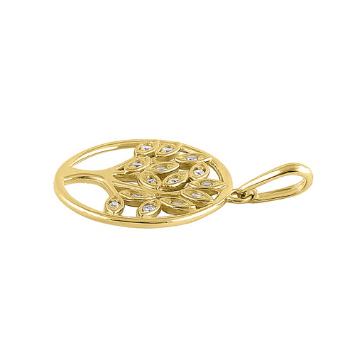 Solid 14K Yellow Gold Plain Tree of Life CZ Pendant