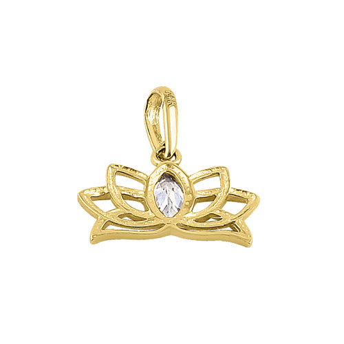 Solid 14K Yellow Gold Flower Crown Marquise CZ Pendant