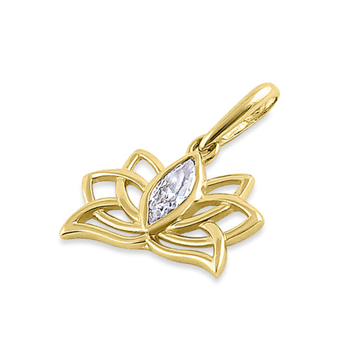 Solid 14K Yellow Gold Flower Crown Marquise CZ Pendant