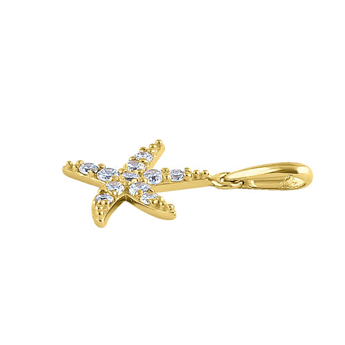 Solid 14K Yellow Gold Ocean Starfish CZ Pendant