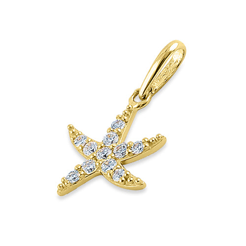 Solid 14K Yellow Gold Ocean Starfish CZ Pendant