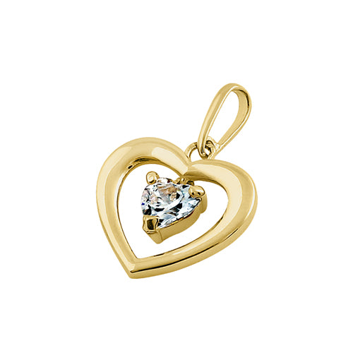 Solid 14K Yellow Gold Dangling Heart CZ Pendant