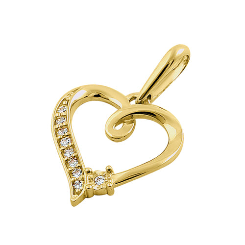 Solid 14K Yellow Gold Elegant Heart CZ Pendant