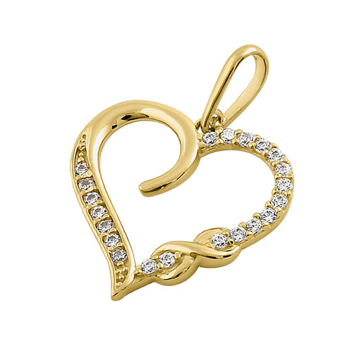 Solid 14K Yellow Gold Infinity Heart CZ Pendant