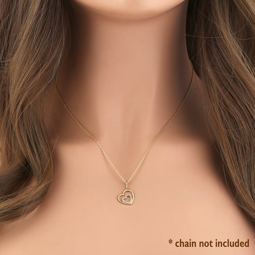 Solid 14K Yellow Gold Inner Heart CZ Pendant