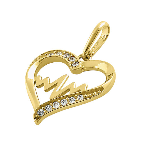 Solid 14K Yellow Gold Heart Beat CZ Pendant