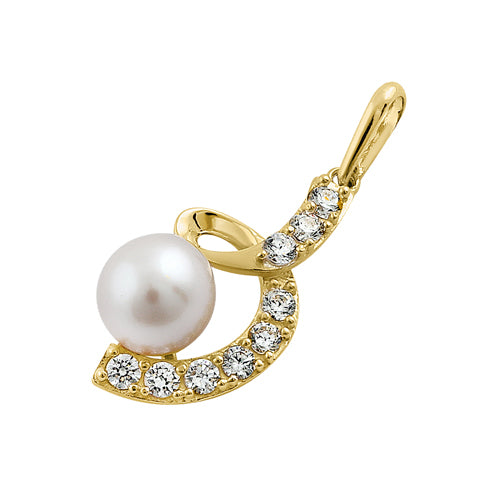 Solid 14K Yellow Gold Twist Pearl CZ Pendant