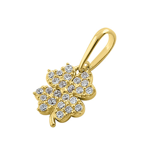 Solid 14K Yellow Gold Lucky Clover CZ Pendant