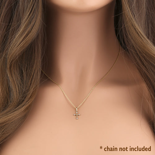 Solid 14K Yellow Gold Cross CZ Pendant