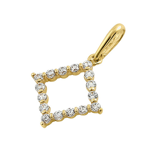 Solid 14K Yellow Gold Outline Diamond Shaped CZ Pendant