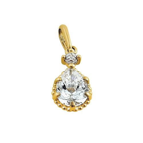 Solid 14K Yellow Gold Regal Pear Cut CZ Pendant