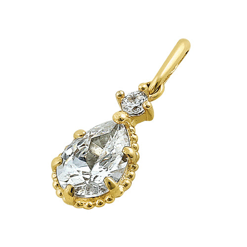 Solid 14K Yellow Gold Regal Pear Cut CZ Pendant