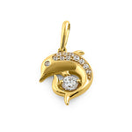 Solid 14K Yellow Gold Dolphin CZ Pendant