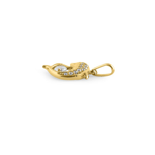 Solid 14K Yellow Gold Dolphin CZ Pendant