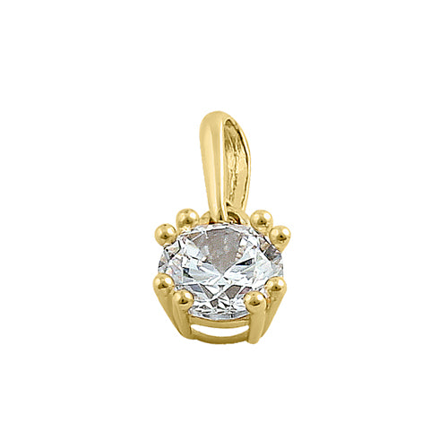 Solid 14K Yellow Gold 6mm Round Cut CZ Pendant