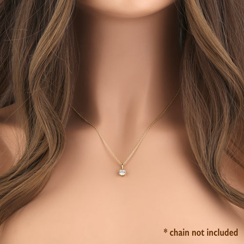 Solid 14K Yellow Gold 6mm Round Cut CZ Pendant