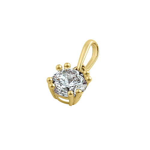 Solid 14K Yellow Gold 6mm Round Cut CZ Pendant