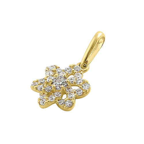 Solid 14K Yellow Gold Sparkling Flower CZ Pendant