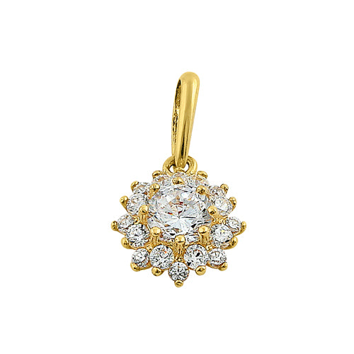 Solid 14K Yellow Gold Star Round Halo CZ Pendant