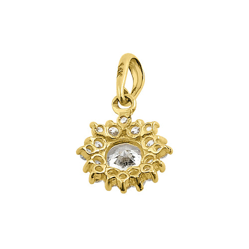 Solid 14K Yellow Gold Star Round Halo CZ Pendant