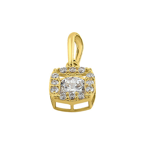 Solid 14K Yellow Gold Round Halo CZ Pendant